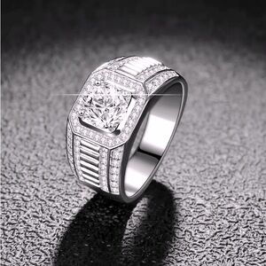 Men’s Certified 2CT Brilliant Cut Moissanite Solid 925 Sterling Silver